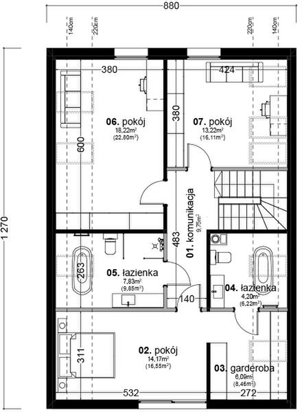 Poddasze projektu Dom prefabrykowany P.4 bez okapu