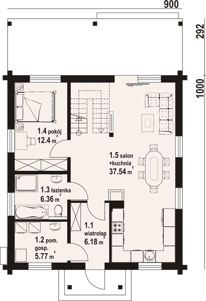 Parter projektu Brzeg wąski 3 dw PC