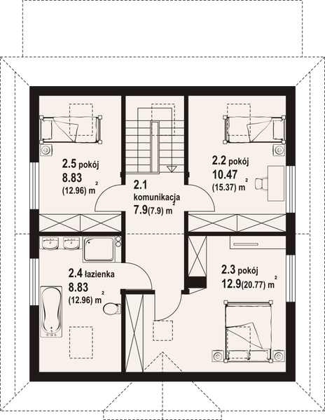 Poddasze projektu Brzeg wąski 3 dw PC