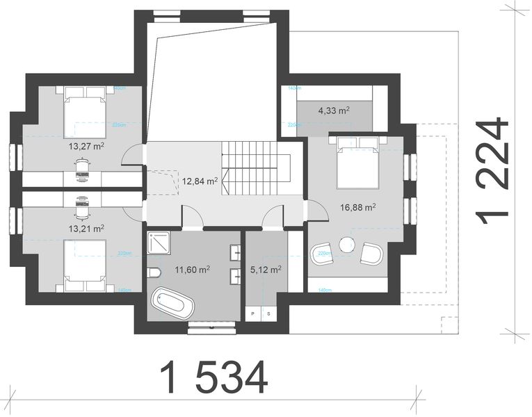 Projekt domu uA249 - rzut poddasza, dom liczy 4 pokoje, 2 łazienki i wc