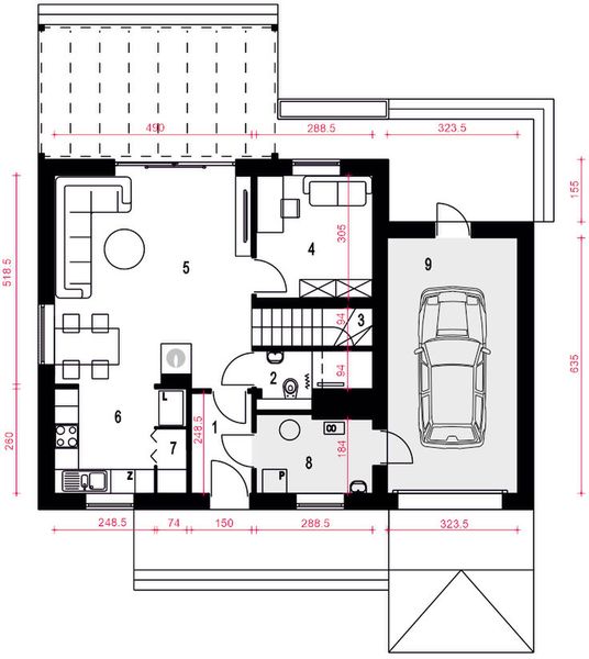 Parter projektu Daktyl II z garażem 1-st. [A]