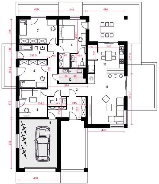 Parter projektu Aura z garażem 1-st. [A]