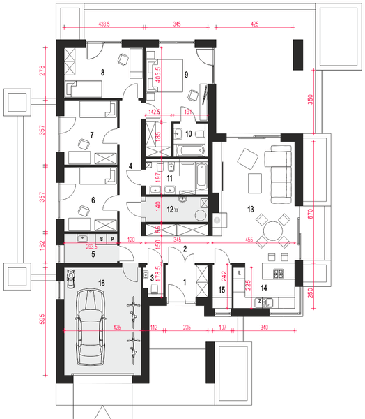 Parter projektu Klara V z garażem 1-st. [A]