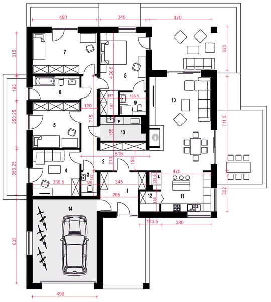 Parter projektu Aura II z garażem 1-st. [A]
