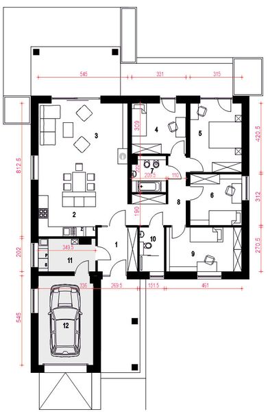 Parter projektu Tatarak z garażem 1-st. [A]