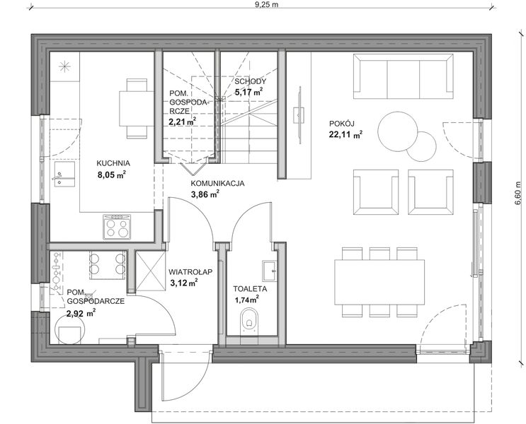Parter projektu Dom prefabrykowany całoroczny Mini