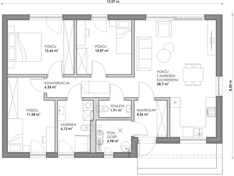 Parter projektu Dom prefabrykowany całoroczny Nowoczesna stodoła