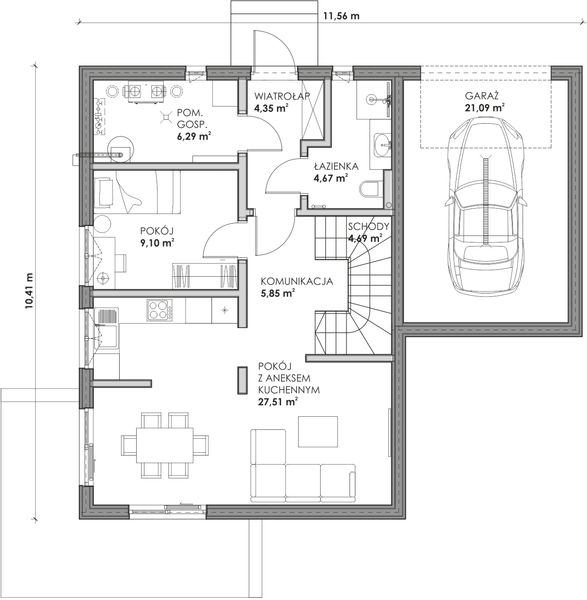 Parter projektu Dom prefabrykowany całoroczny Sensation II