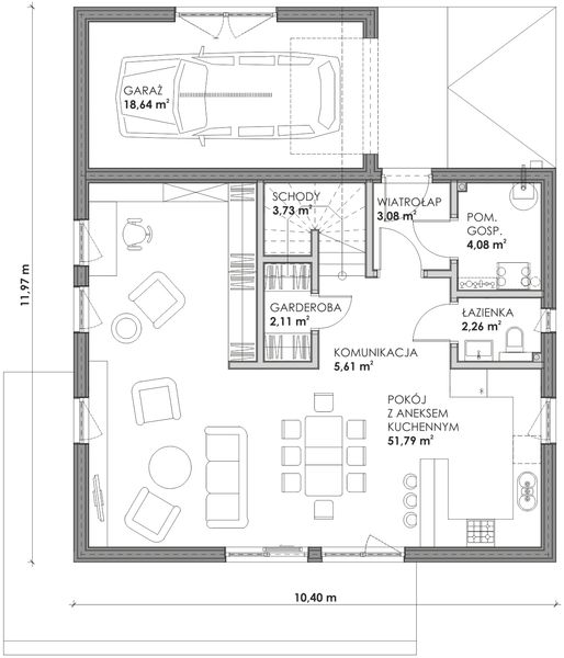 Parter projektu Dom prefabrykowany całoroczny Combino B