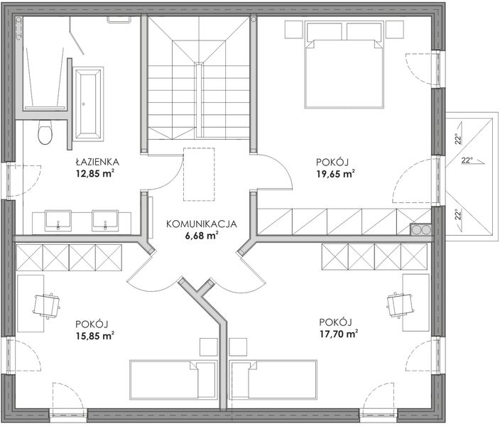Piętro 1 projektu Dom prefabrykowany całoroczny Widny