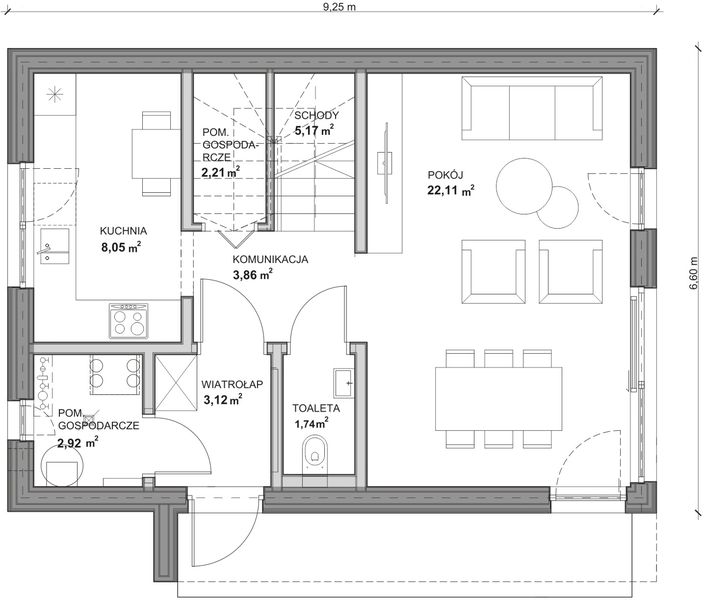 Parter projektu Dom prefabrykowany całoroczny Mini 2