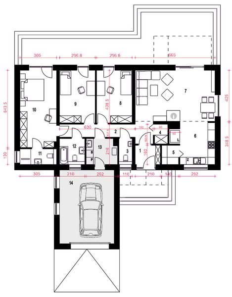 Parter projektu Złota z garażem 1-st. [A]