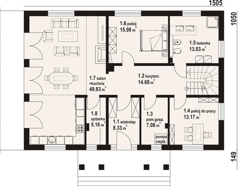 Parter projektu Podsarnie z antresolą m