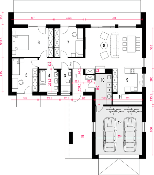 Parter projektu Hyzop II z garażem 2-st. [A1]