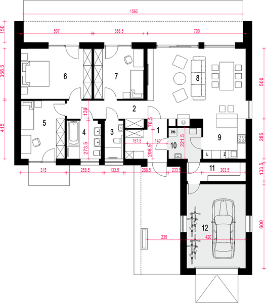 Parter projektu Hyzop II z garażem 1-st. [A]