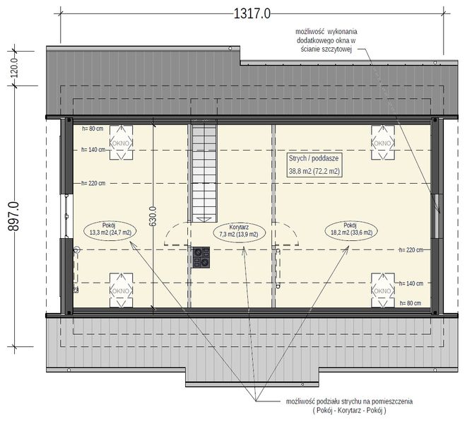 Poddasze projektu Terrier 7 bez garażu
