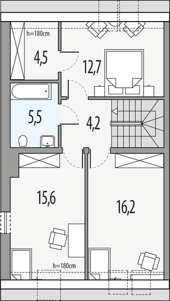 Piętro 1 projektu Alfa - bliźniak LP
