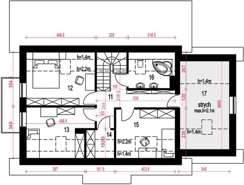 Poddasze projektu Rodzynka z garażem 1-st. [A]