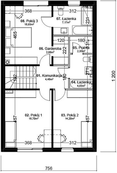 Piętro 1 projektu Dom prefabrykowany P.11