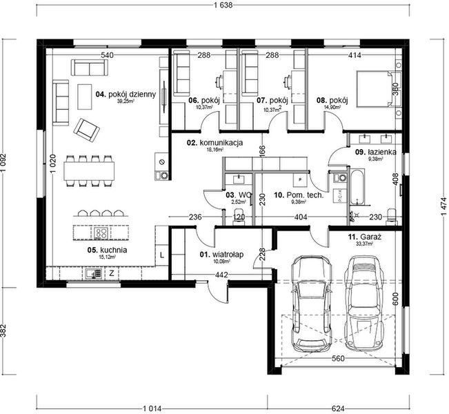 Parter projektu Dom prefabrykowany P.1 bez okapu