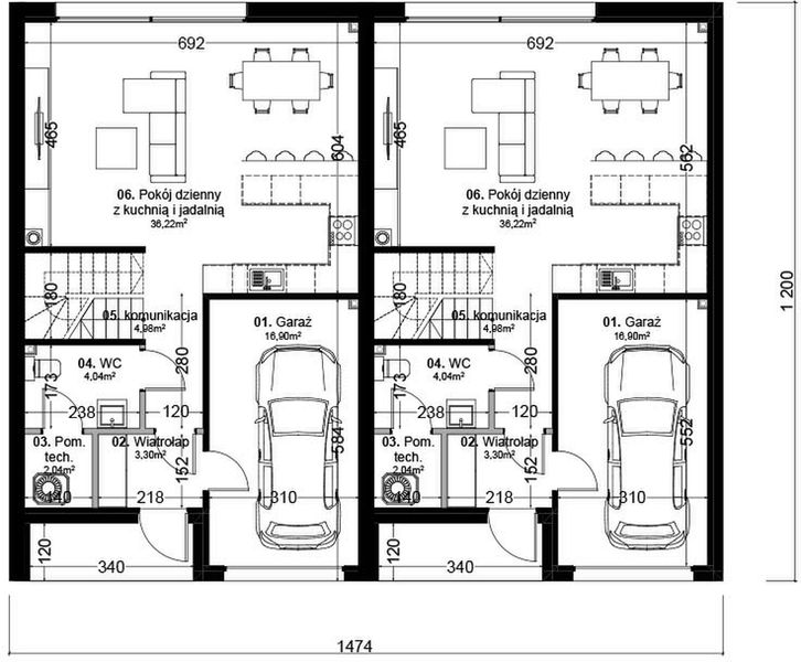 Parter projektu Dom prefabrykowany P.11 bliźniak