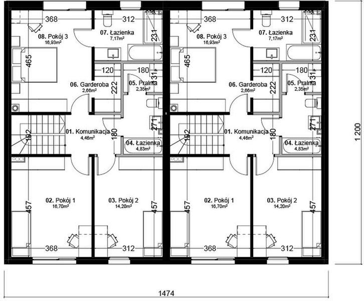 Piętro 1 projektu Dom prefabrykowany P.11 bliźniak