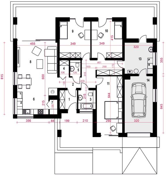 Parter projektu Jerzynka z garażem 1-st. [A]