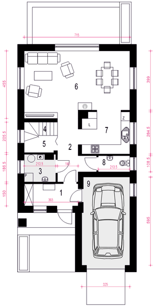 Parter projektu Kosma z garażem 1-st. [A]