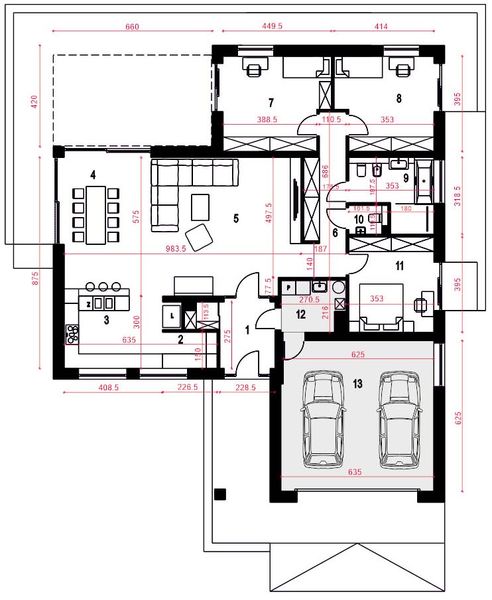 Parter projektu Magnetyt III z garażem 2-st. [A]