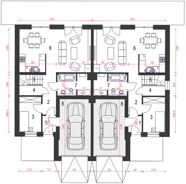 Parter projektu Zyta II z garażem 1-st. bliźniak [A-BL]