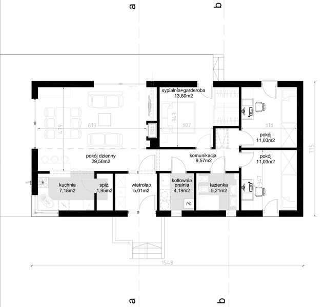 Parter projektu Dom murowany Atrakcyjna Stodoła wariant 1