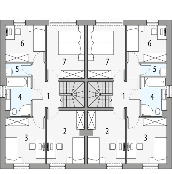 Piętro 1 projektu Lidia - dwulokalowy LLL