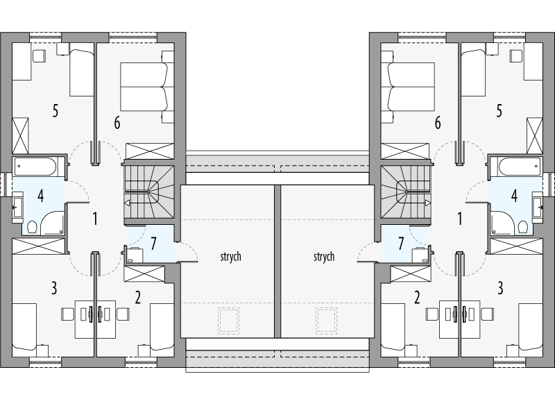 Piętro 1 projektu Malena - dwulokalowy LLL