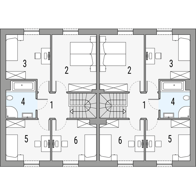 Piętro 1 projektu Kalipso 5 - dwulokalowy PLP