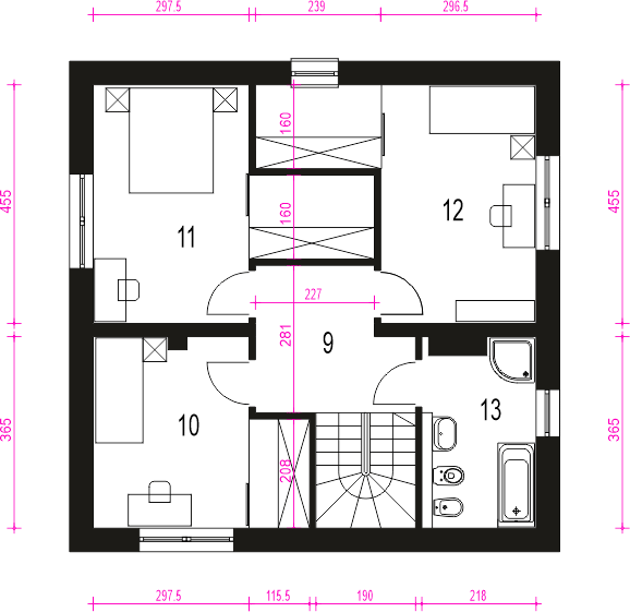 Piętro 1 projektu Tadeusz II bez garażu [B]