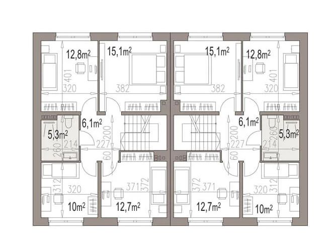 Projekt domu Fast jednorodzinny dwulokalowy - rzut 1 piętra, dom liczy 8 pokoje, 4 łazienki i wc
