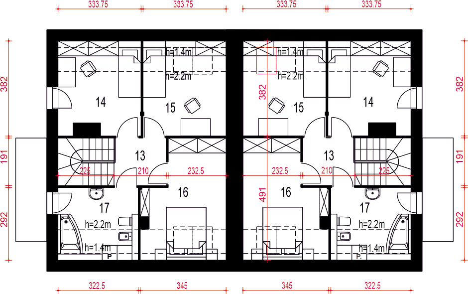 Poddasze projektu Grab z garażem 1-st. bliźniak [A1-ZBL1]
