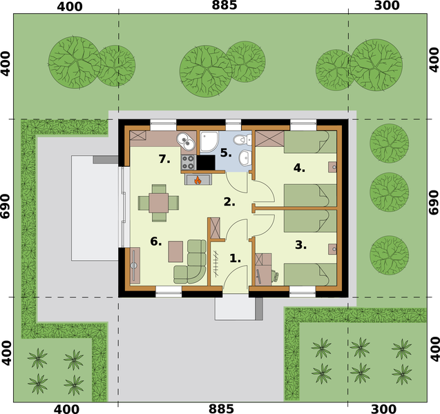 Parter projektu Lens C szkielet drewniany dom mieszkalny, całoroczny