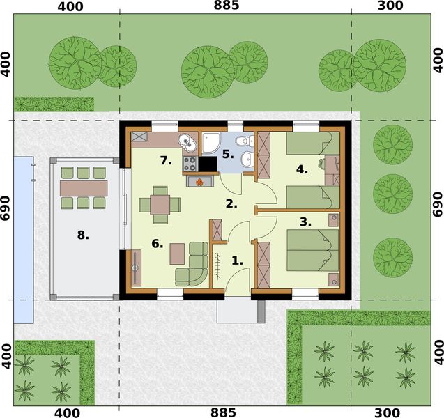 Parter projektu Lens 2 szkielet drewniany dom letniskowy