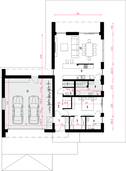 Parter projektu Wygodny z garażem 2-st. [A1]