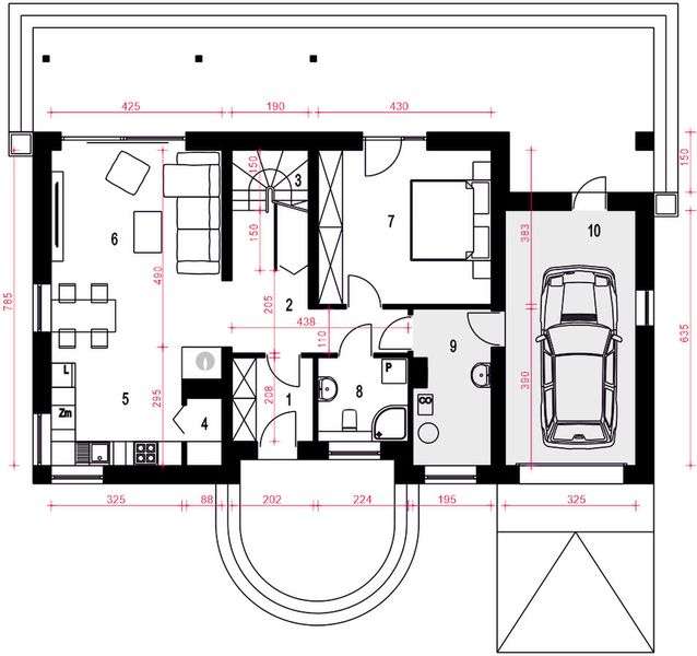 Parter projektu Paprotka z garażem 1-st. [A]