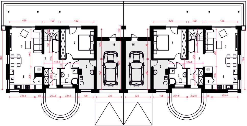 Parter projektu Paprotka z garażem 1-st. bliźniak [A-BL]