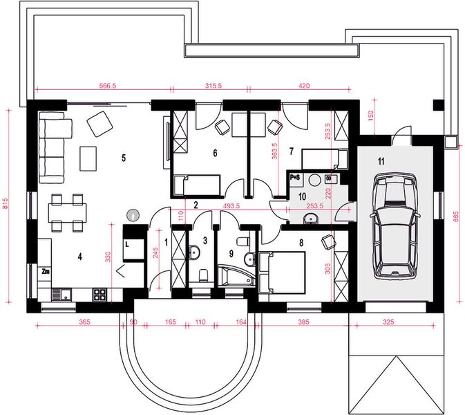 Parter projektu Jarzębina z garażem 1-st. [A]