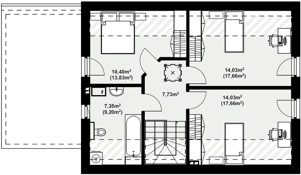 Poddasze projektu Dom murowany Perła z wiatą garażową