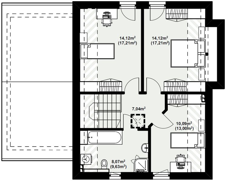 Poddasze projektu Dom murowany Szafir z wiatą garażową