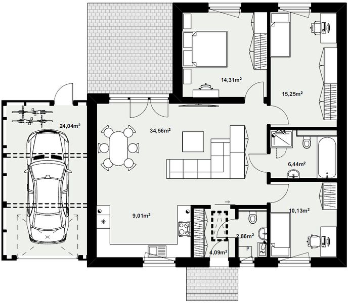 Parter projektu Dom murowany Szmaragd z wiatą garażową