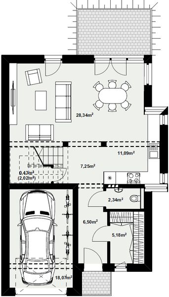 Parter projektu Dom murowany Ametyst z garażem