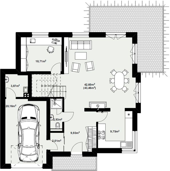 Parter projektu Dom murowany Bursztyn z garażem