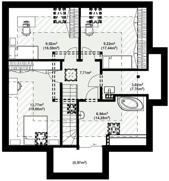 Poddasze projektu Dom murowany Diament bez garażu