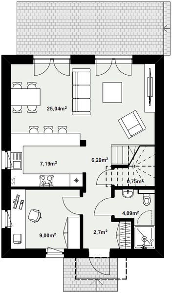 Parter projektu Dom murowany Rubin bez garażu